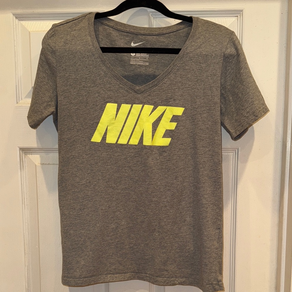 Nike Heather Gray Tee with Neon Yellow Logo